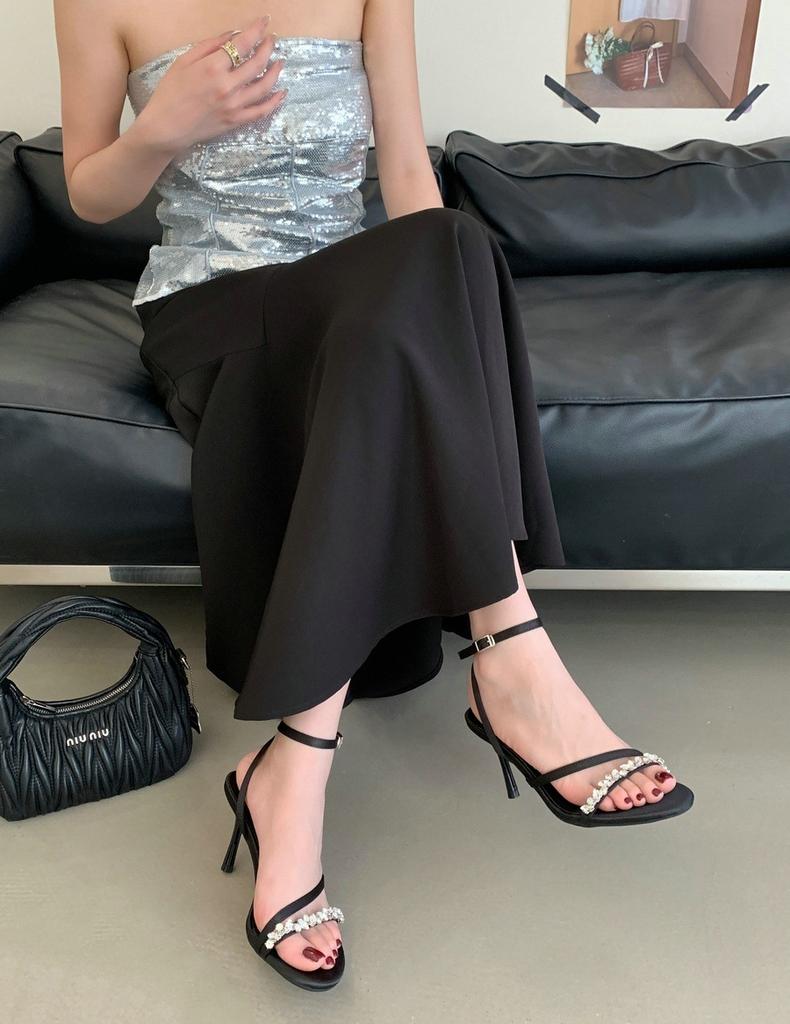 2025 spring new round head thin heel high heel temperament thin French fashion sexy beauty open-toed women's sandals