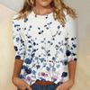 Casual Womens Round Neck Fashion 34 Sleeve Loose Printed Tshirt Ladies Top