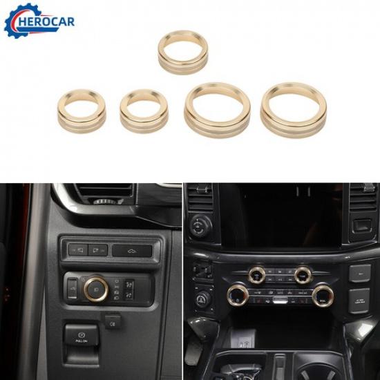 5pcs AC Headlight Radio Switch Control Knob Ring Trim Cover For Ford F150 Gold