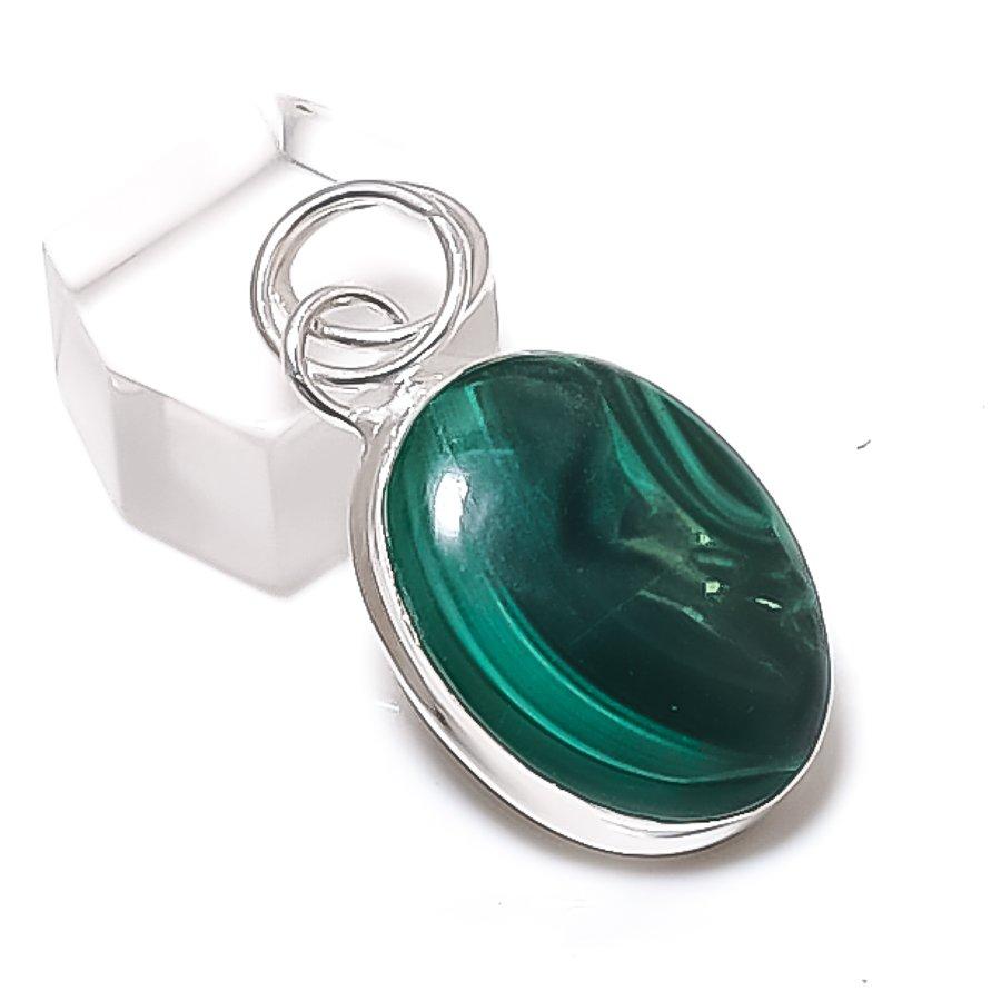 Natural Malachite Gemstone 925 Sterling Silver Jewelry Pendant 1.65" j8M14