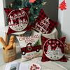 Red and Black Christmas Throw Pillow Cover Linen Print Christmas Elk Sleigh Pillow Sofa Cushion Cover