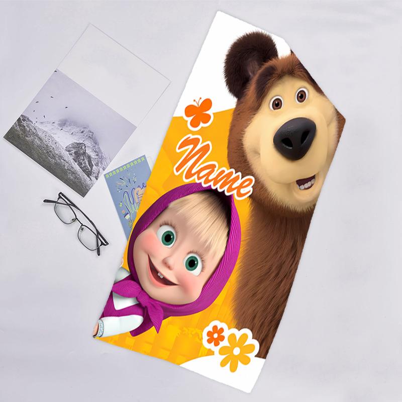1pc Masha and the Bear4 Beach Towel with Custom Name, Beach/Swimming/Bath/Picnic/Camping Towel, Suitable for Seaside Beaches