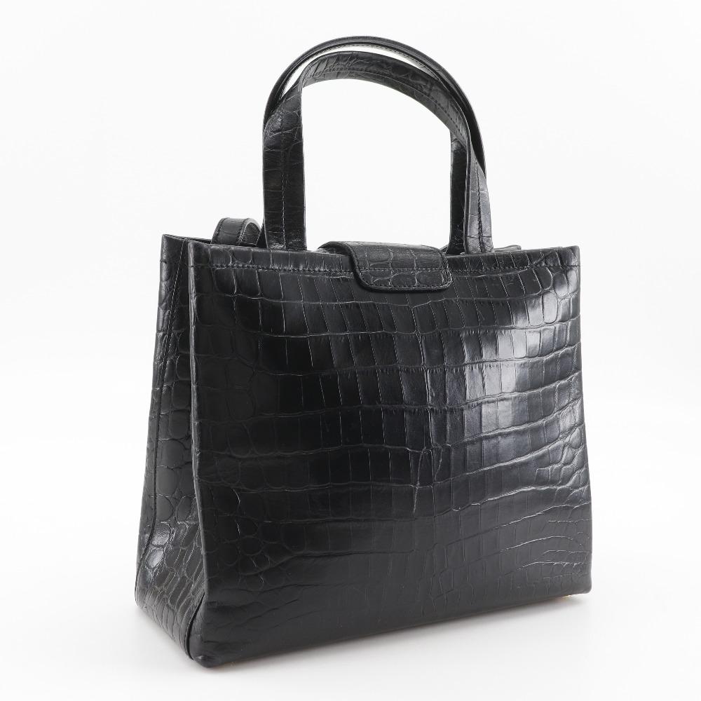 Salvatore Ferragamo Vala Handbag AQ-21 8252 2WAYShoulder Black/gold Embossed Leather Women Used