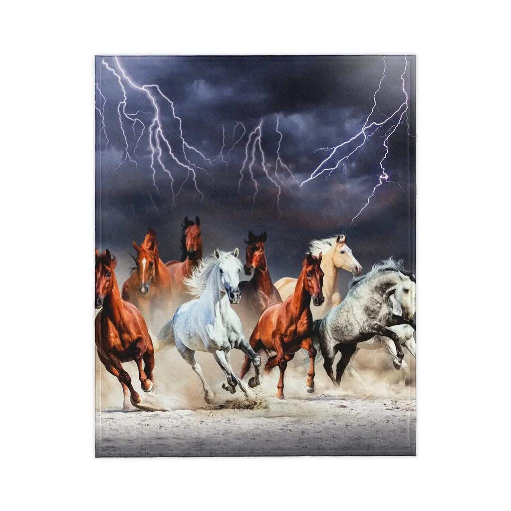 Horses Blankets Coral Fleece Plush Summer Nature Wild Animals Portable Lightweight Throw Blankets for Home Car Bedspreads