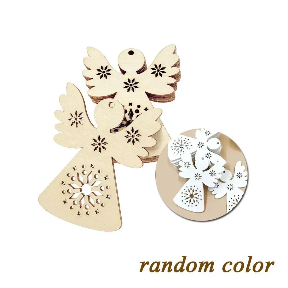 10Pcs DIY Supplies Crafts Angel Styling Cute Wooden Crafts Christmas Tree Hanging Ornaments Wood Cutouts Xmas Decoration