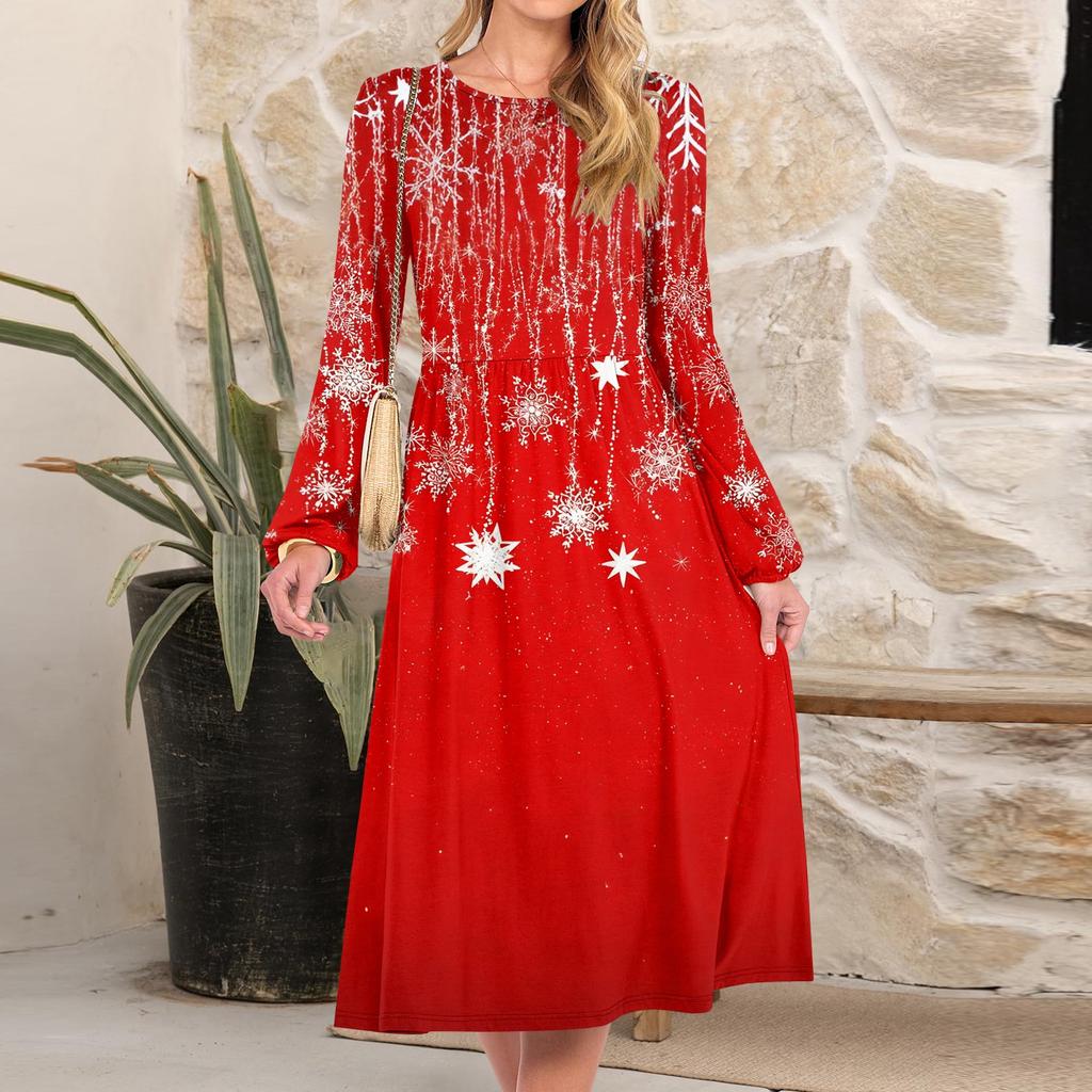 Women's Christmas Printed Fashionable Loose Round-neck Dress