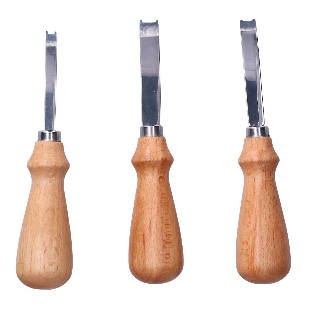 3pcs Wide Mouth Edge Skiving Tool Wooden Handle Leathercraft Trimmer  DIY Leatherwork