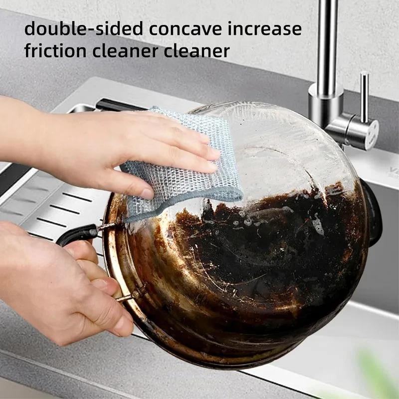 1/10/20pcs Thickened Steel Wire Cleaning Cloth Non-Scratch Double-layer Iron Microfiber Mesh Dishrag Washing Pot Rags Kitchen