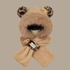 Plush leopard print bear ears hat scarf integrated women's autumn and winter warm hooded scarf hat three-piece set