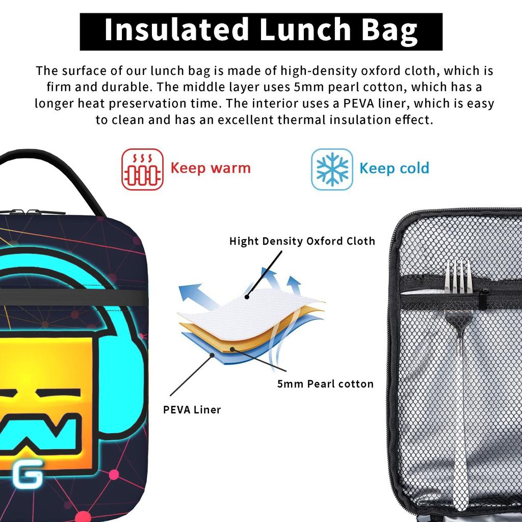 Geometry Cube Game Insulated Lunch Bag for Men Women Storage Food Box Portable Cooler Thermal Bento Box For Picnic