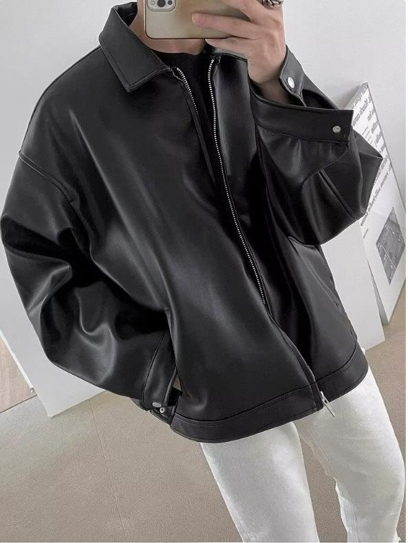 Men's Retro Motorcycle Leather Jacket - Casual, Trendy, Handsome PU Vest for Spring and Autumn in Black