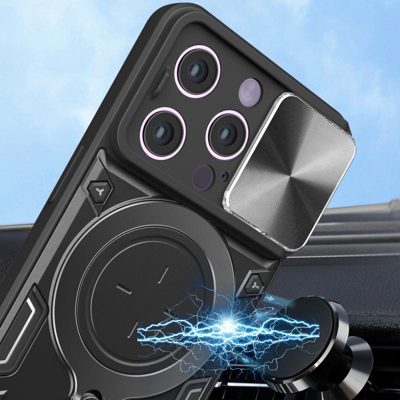 Luxury Shockproof Case For iPhone 16 15 14 13 Pro Max Plus Slide Lens Protector Multi Function Hard Armor Case Funda
