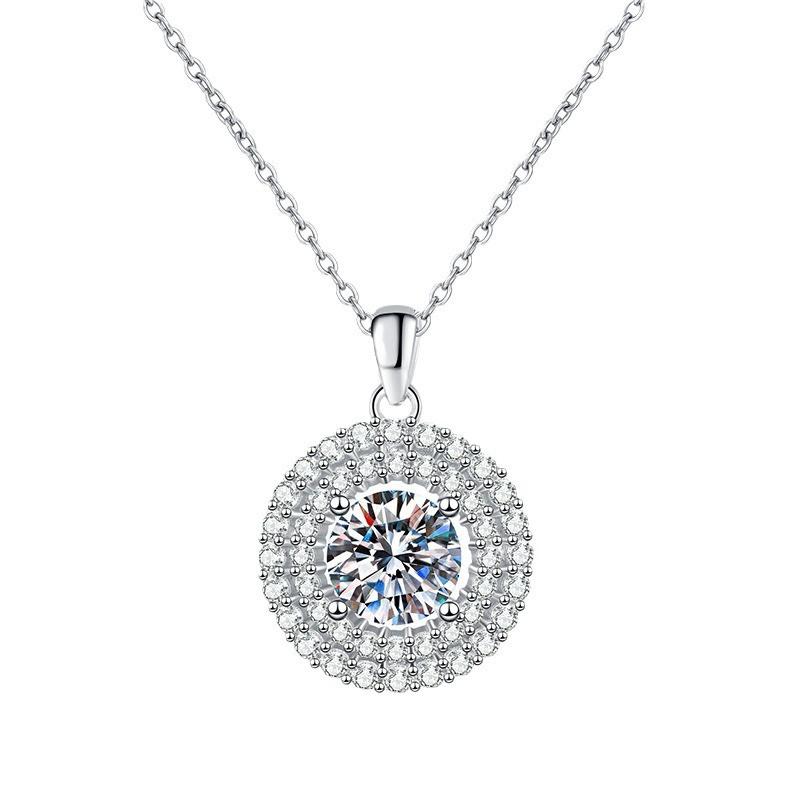 Womens 2ct D Color Moissanite Necklace Round Pendant Luxury Jewelry