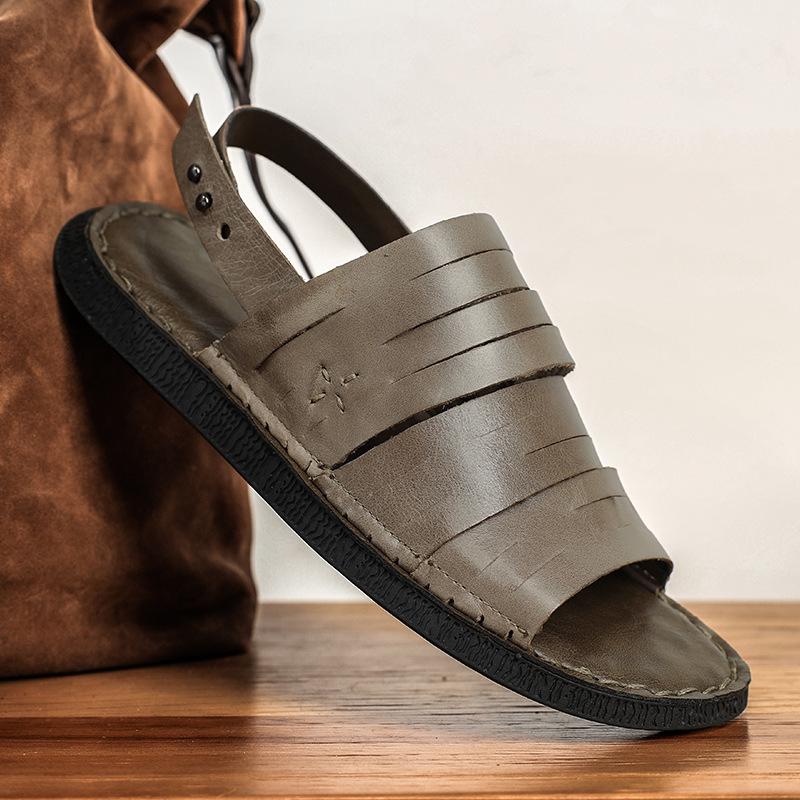 

Мужские сандалии из коровьей кожи в римском стиле: Летний тренд, круглый носок, клейкий носок, пляжная одежда высокого класса 44 хаки