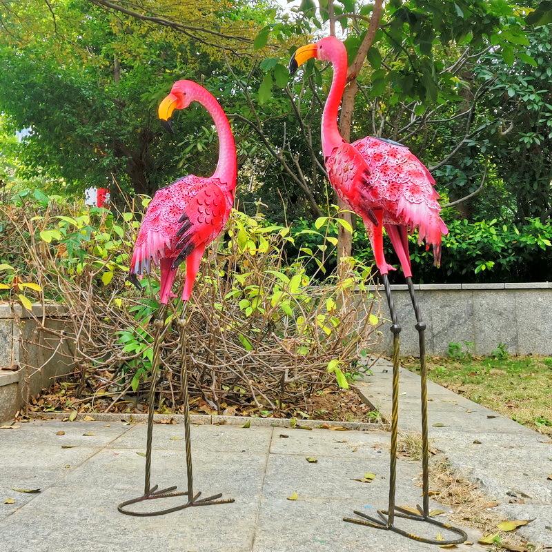 Solar-Powered Wrought Iron Flamingo Garden Ornament