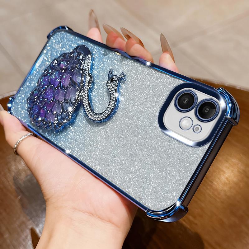 KEYSION Shockproof Plating Phone Case for iPhone 11 12 Pro Max Clear TPU Glitter Jewelled Swan kickstand Back Cover for iPhone 11