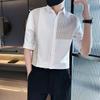 Spring and Autumn Korean Edition Trendy Polo Collar Stripe Block Color Light Mature Style Design Sense Three Quarter Shirt