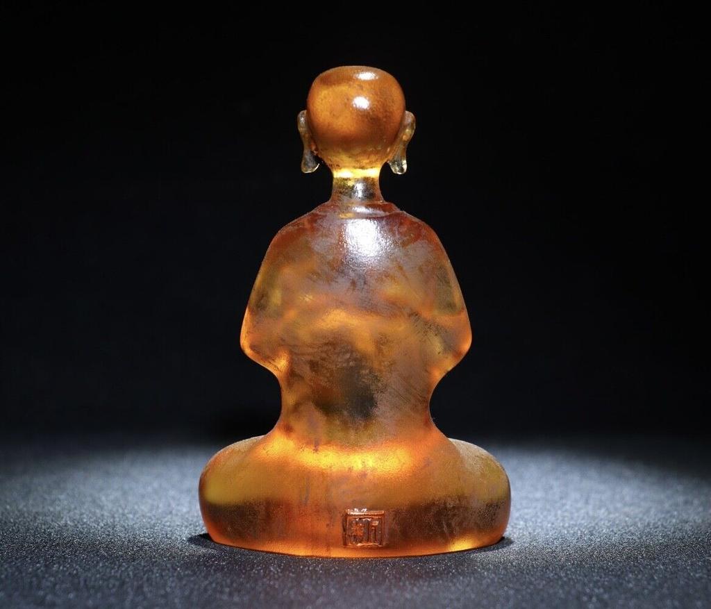 Collection Chinese Old Beijing Glaze Carved Exquisite Buddha Statue Amitabha Art