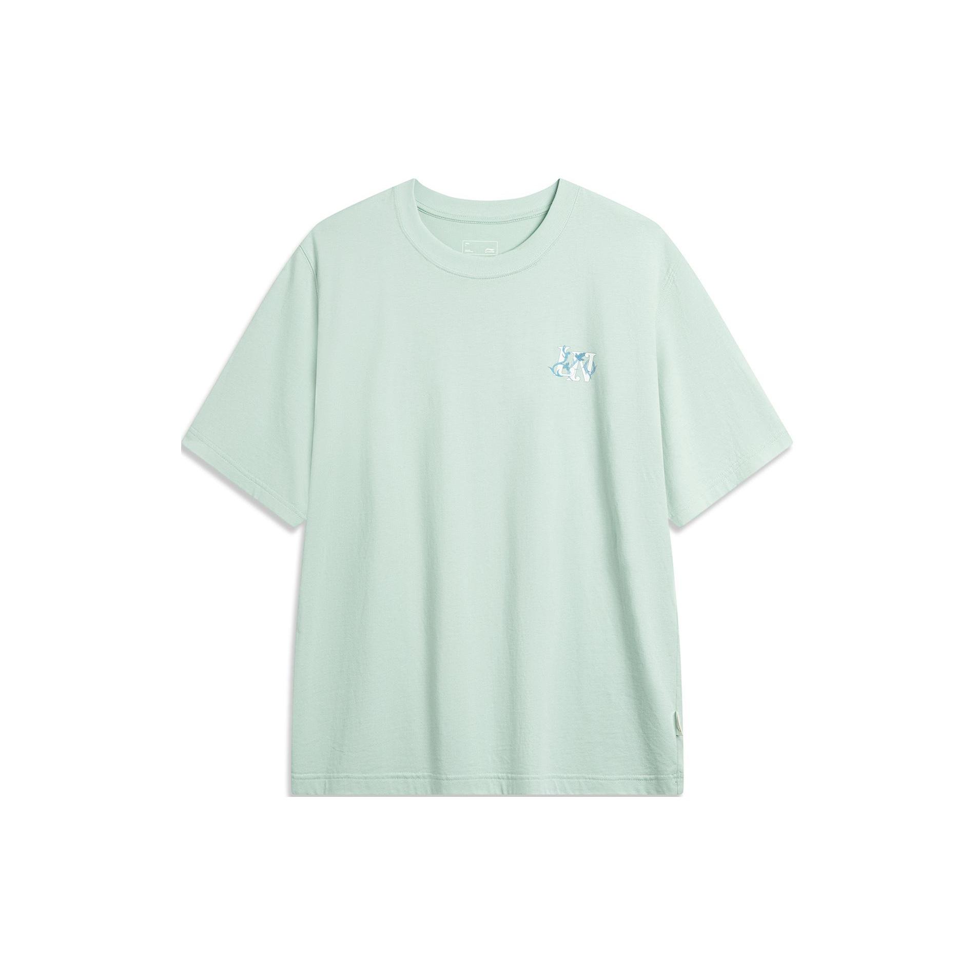 Li Ning Sports Life Collection Drop Shoulder Sleeve T Shirt Unisex Light Moss Blue AHSU319-4 L