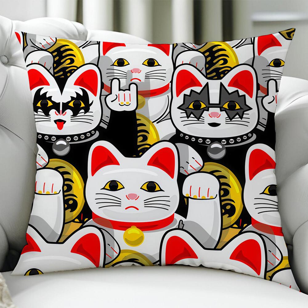 Maneki Neko Rich Luck Money Cat cushion cover Birthday Anniversary Gifts Double Sided Printed Zipper Cushion Cover