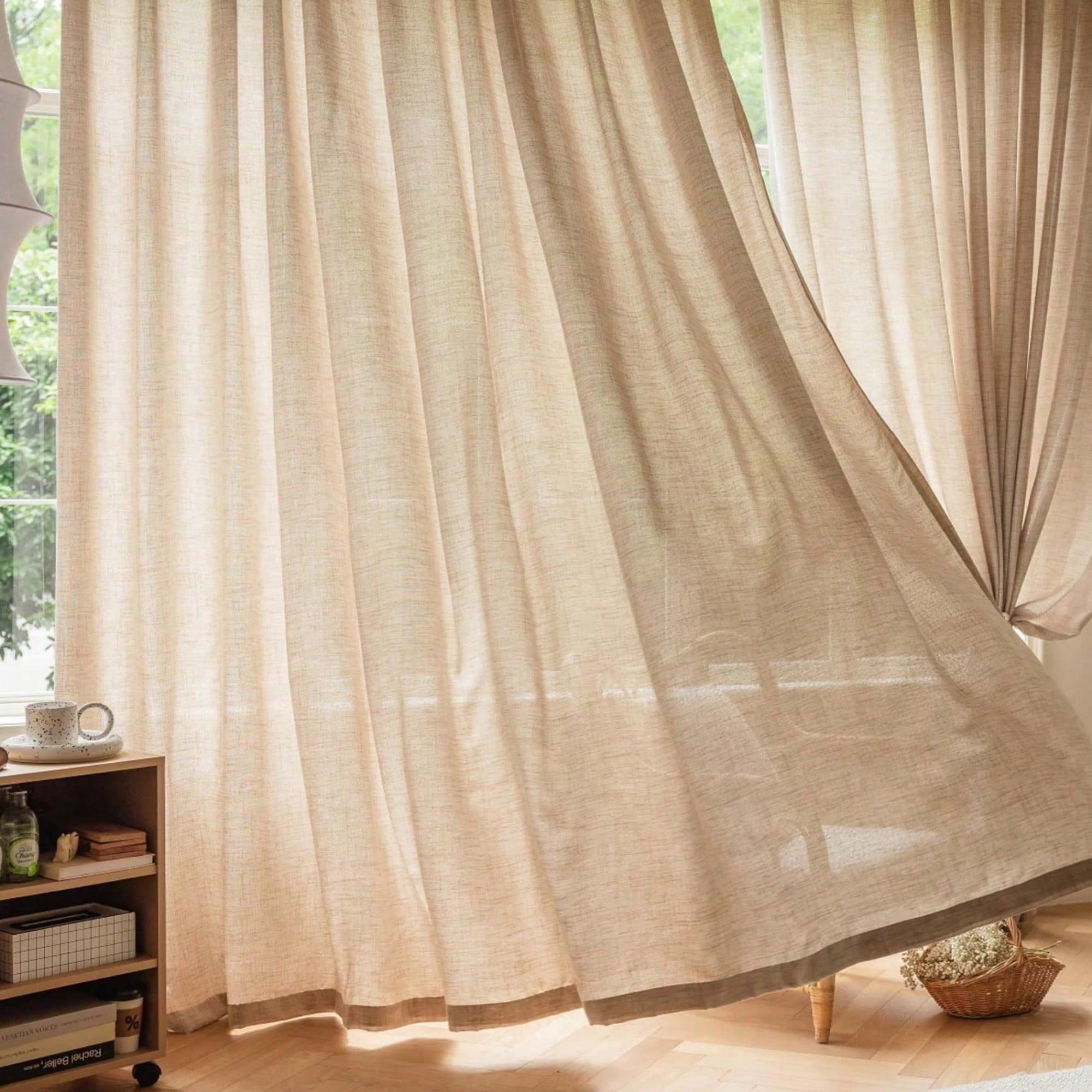 Japanse Linnen Doorzichtig Gordijn Privacy Zonwering Gordijn voor Woonkamer Slaapkamer Balkon 1pc W100xL200 cm&Rod pocket