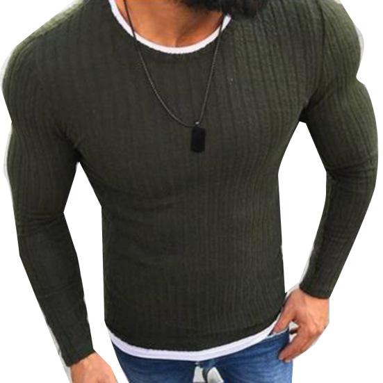 Fashion Men Color Block Patchwork O Neck Long Sleeve Pullover Knitted Sweater