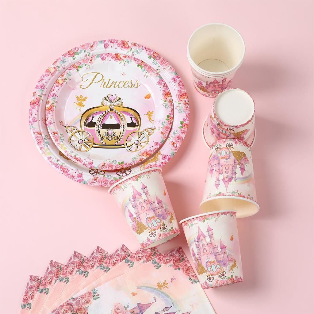 Princess Castle Cartoon Disposable Tableware Birthday Party Decorations for Home Paper Cups Plates Baby Shower Party Supplies