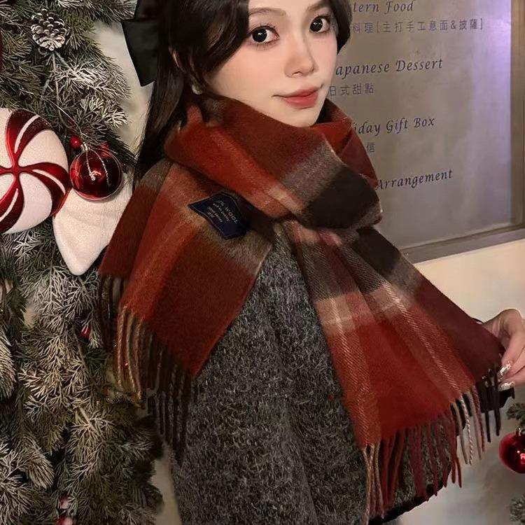 New American Style Plaid Warm Scarf for Women in Autumn and Winter Splicing Casual Scarf for Men Imitation Cashmere Versatile Shawl