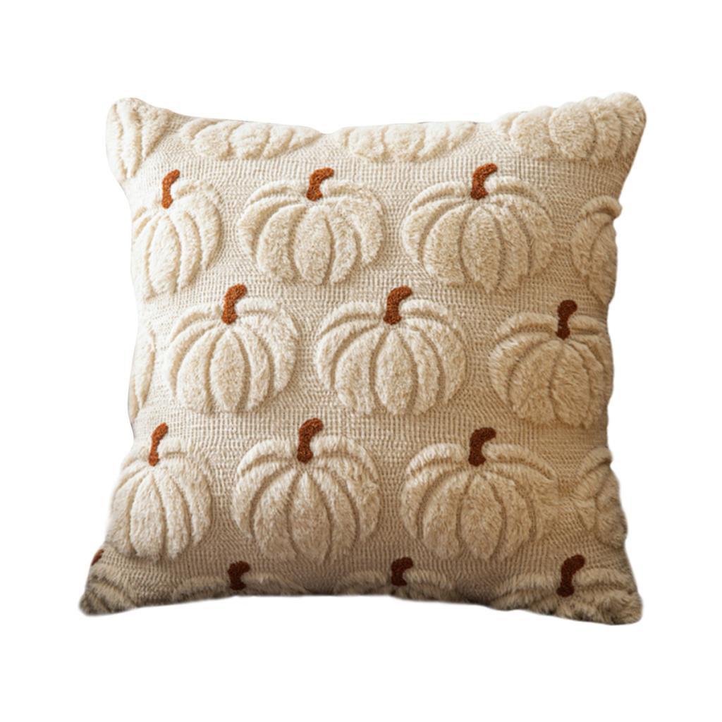 Halloween Pumpkin Fall Throw Pillow Covers Embroidery Soft Faux Fur Pillow Covers Plush Pillow Case for Living Room Bedroom Sofa