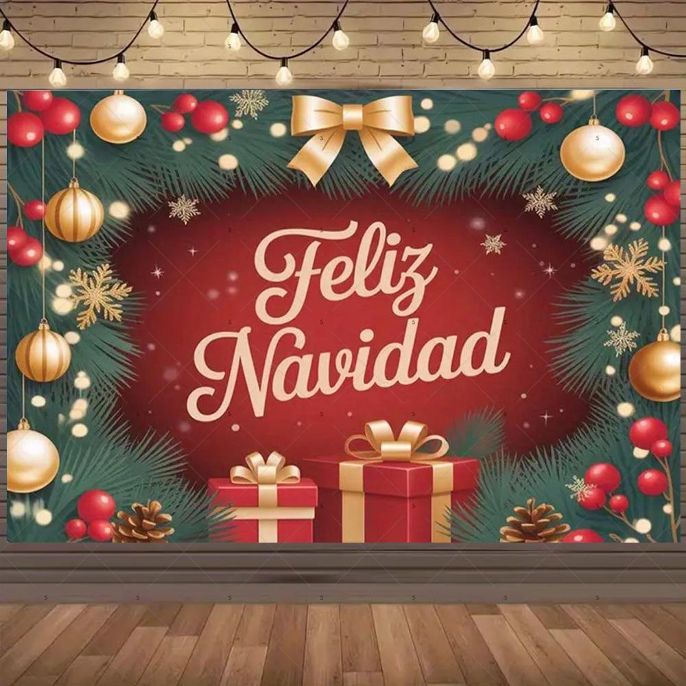 Winter Christmas Background Banner Spanish Christmas Party Decoration Xmas Tree Santa Claus Backdrop Supplies Photography Props