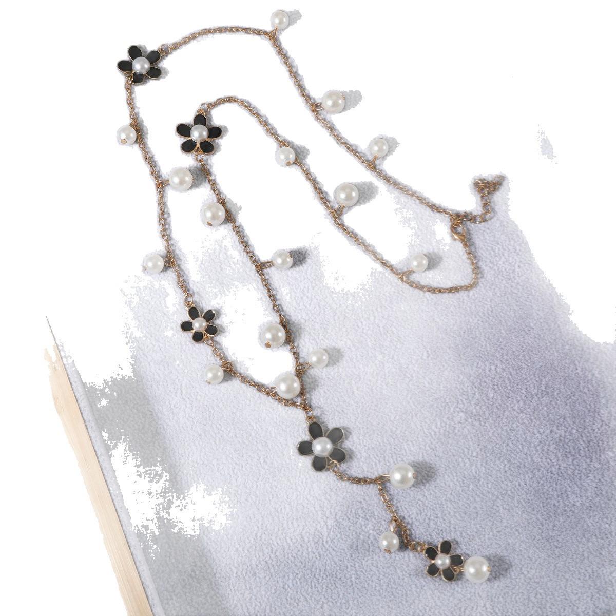 

Свитерная цепочка с кисточками и цветочным узором в корейском стиле: Роскошное Длинное Ожерелье для Осени и Зимы чёрный