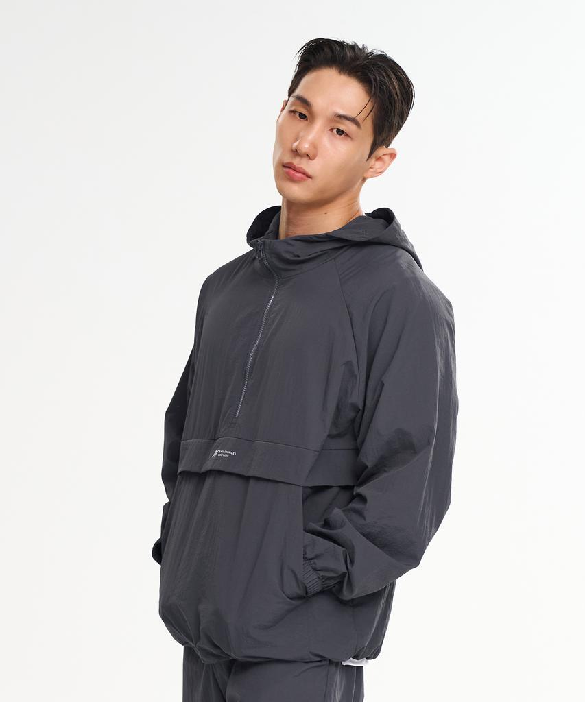 Lazybee Camp Multisport Running Windbreaker Anorak Hooded Zip-Up Jacket Top M Charcoal