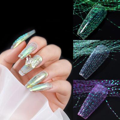 Fluorescent Colorful 3D Holographic Thread Nail Sticker Laser Glitter Mesh Net Line Tape Silk Foils Nail Decorations For Nails