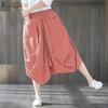 ZANZEA Dame Casual Elastisk Midje Løse Capri Bukser med Stripetrykk