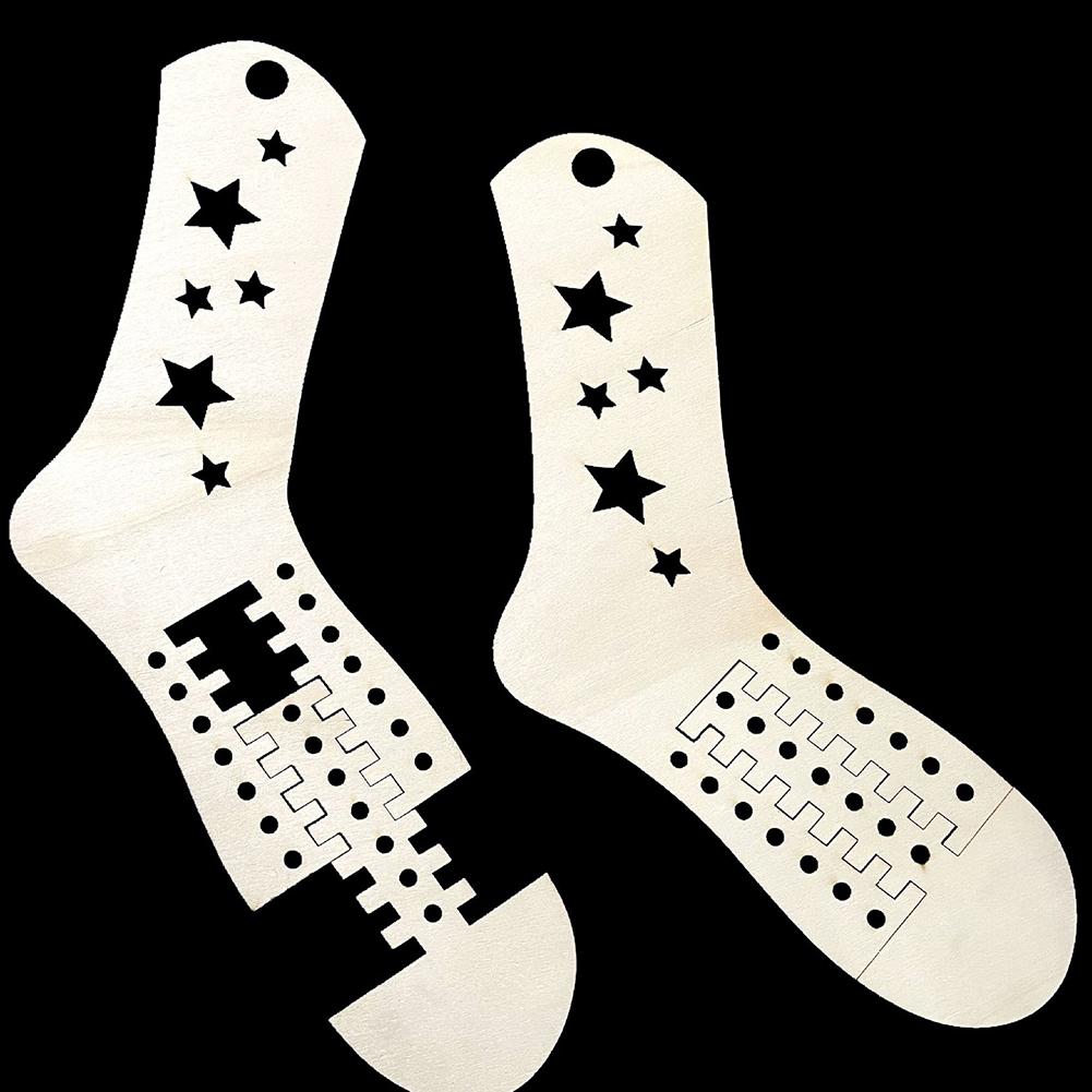 2pcs DIY Knitting Sock Display Stand Adjustable Size Hand-Knitted Sock Stretcher Wooden Craft Lasers Cut Sock Blockers Template