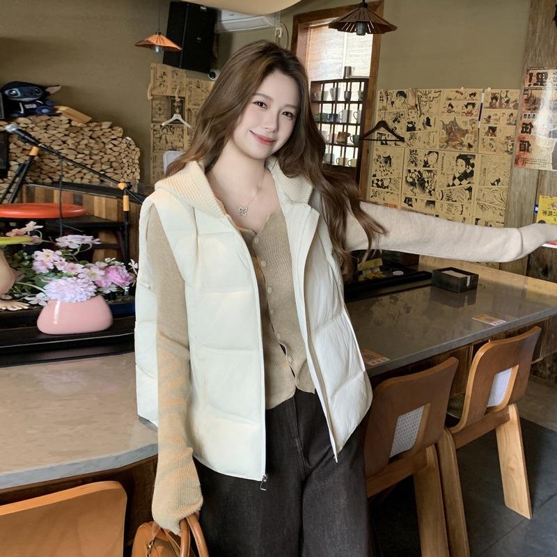 Winter Puff Grid Vest New Foreign Gas Cotton Thickened Hooded Vest Vest Outer Wear
