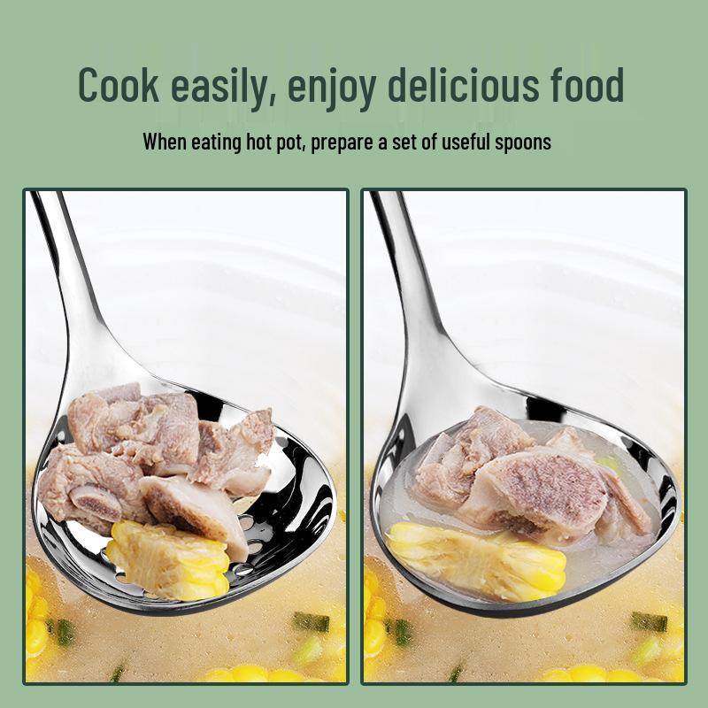 304 Stainless Steel Thickened Ladle - Large Deep Head for Soup, Hot Pot, or Porridge, with Slotted Design for Easy Straining in Household Use