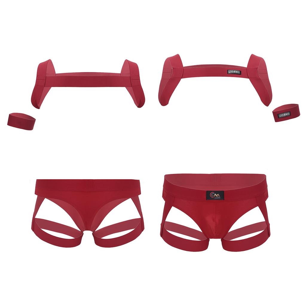 Men's Sexy Lingerie Suits 2Pcs Shoulder Chest Harness Belt with Jockstrap Briefs Sets Nightwear