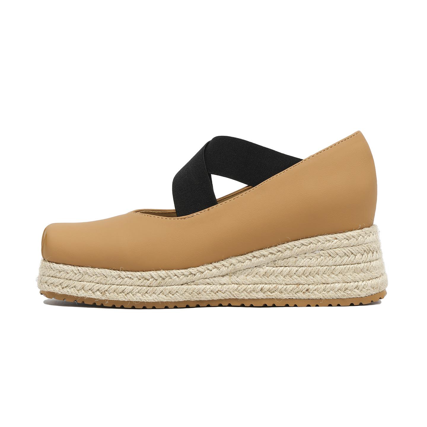 

2025 soft fur straw platform pig nose ballet shoes women s retro leather straps single shoes women s outer platform 33 верблюд