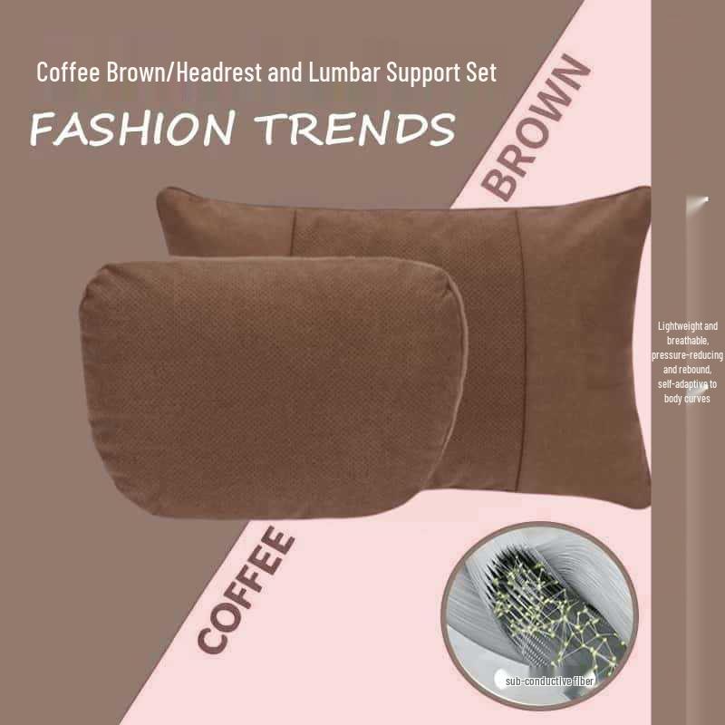 Adjustable Car Headrest & Lumbar Support - Breathable Suede, Perforated, Universal Neck Protection for Sedan Seats