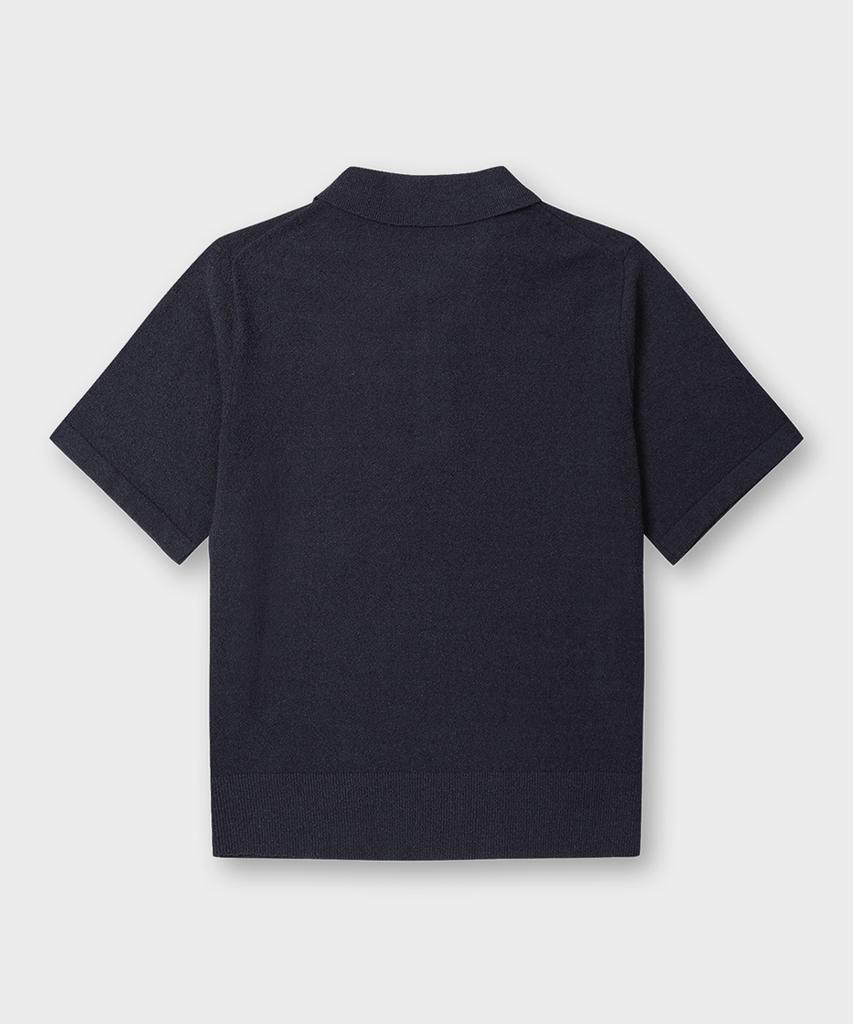 Teildeon Dickie Short Sleeve Boucle Yarn Knit Polo Shirts Navy
