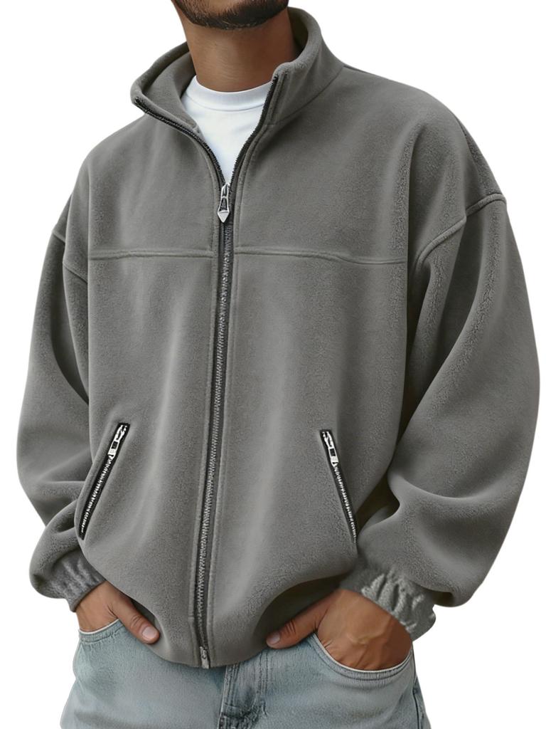Fall Winter Men's American Style Stand Collar Zip Up Hoodie Casual Jacket Fleece Lined Warm Pullover