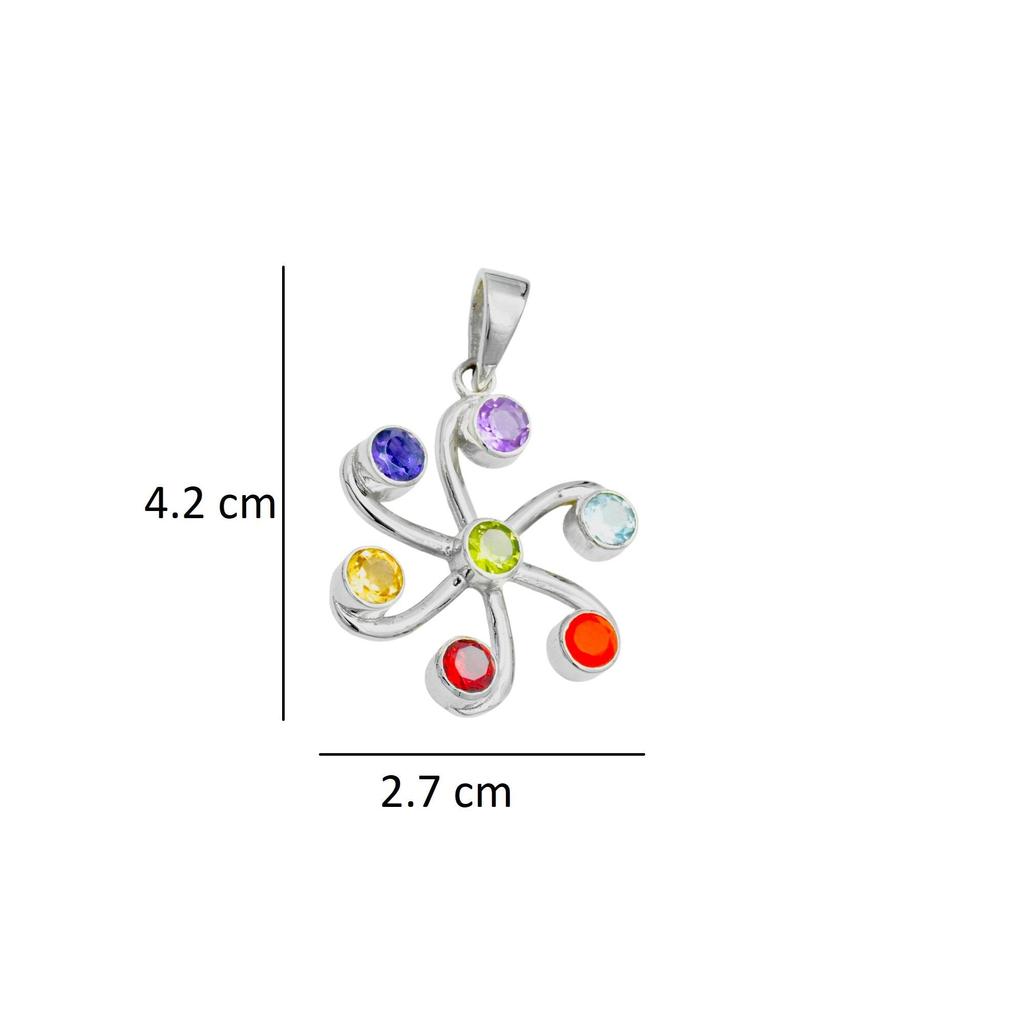 Sterling Silver 7 Chakra Gemstone Pendant: Healing Jewelry