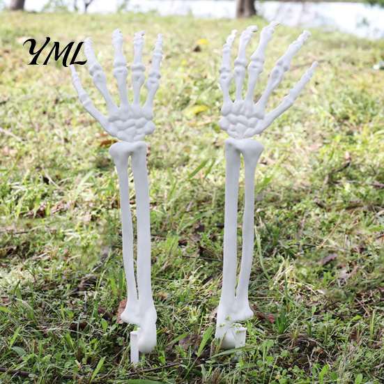 Halloween Skeleton Hands 1 Pair Hand Yard Stake, Fake Bone Ground Outdoor Holiday Decorations Insert Decor for Graveyard Cemetery Lawn Display, Spooky