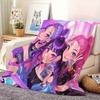 1pc Cute Anime Girls Flannel Blanket, 2D Print Flannel Throw, Purple Pink Kawaii Anime Blanket for Bedroom Living Room Camping,