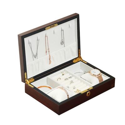 Good-1 Piece Wooden Flip Jewelry Organizer Box Jewelry Storage Gift Display Case Watch Earrings Ring Holder Jewellery Storage B