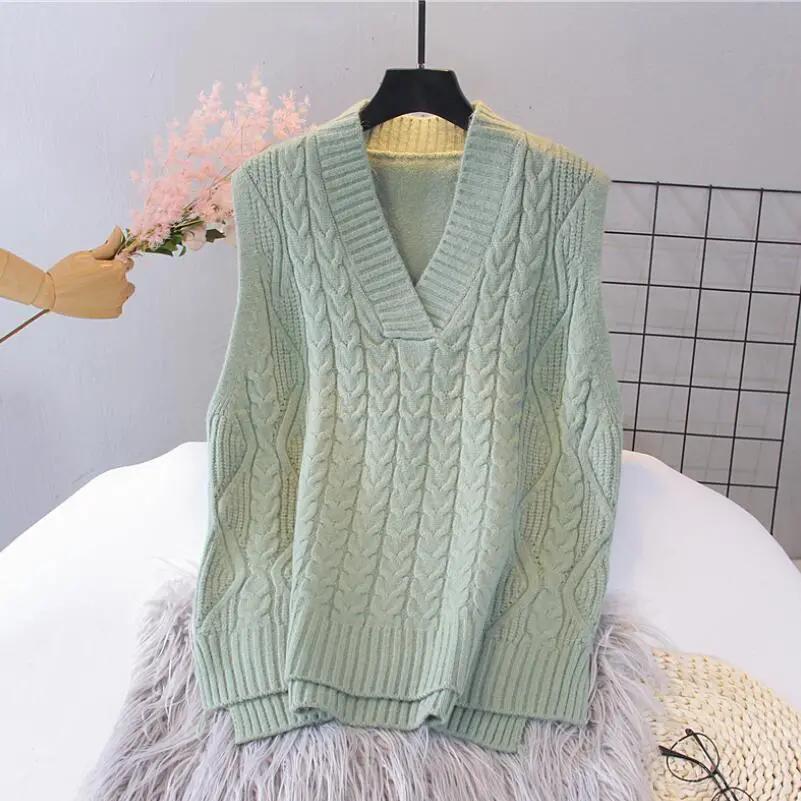 Women's Sweater Vest Knit Pullover Spring and Autumn Loose Korean Version of All-match Lady Style Sleeveless Outer Wear Vest