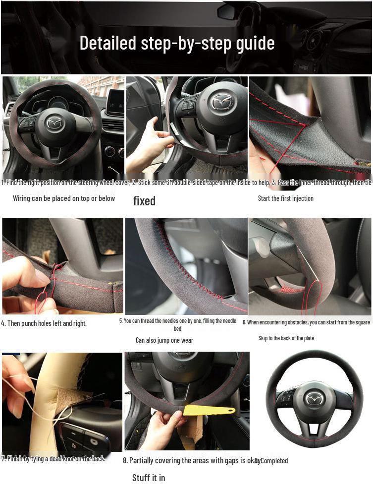 Hand-Stitched Suede Steering Wheel Cover for Mercedes-Benz GLK300 C200L ML350 CLA200 E260L
