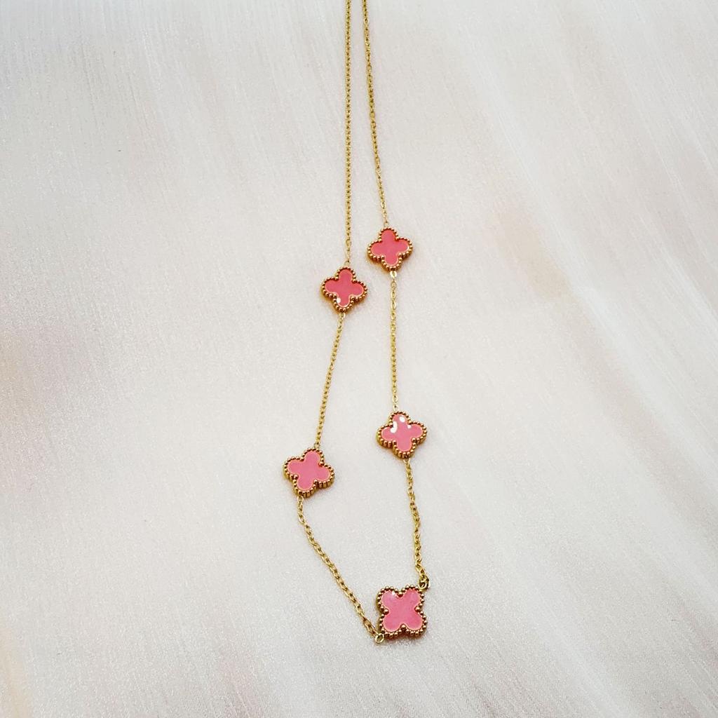 Double Sided Titanium Steel Clover Bracelet Necklace Ring Earrings Women's Non Fading Set Jewelry