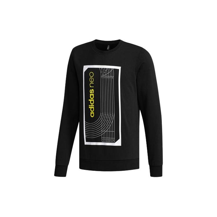 adidas neo M Fav Swt 1 Sports Running Printing Stripe Round Neck Pullover Black Men s DM2186 M